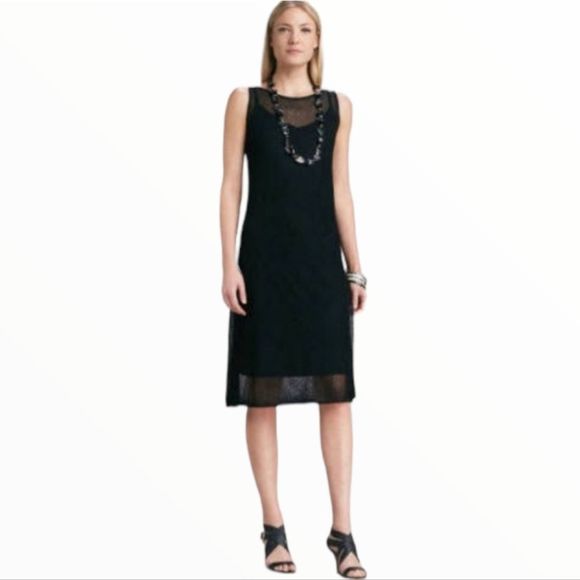 EILEEN Fisher Crinkle Bateau Mesh Layered  Dress - Picture 1 of 9